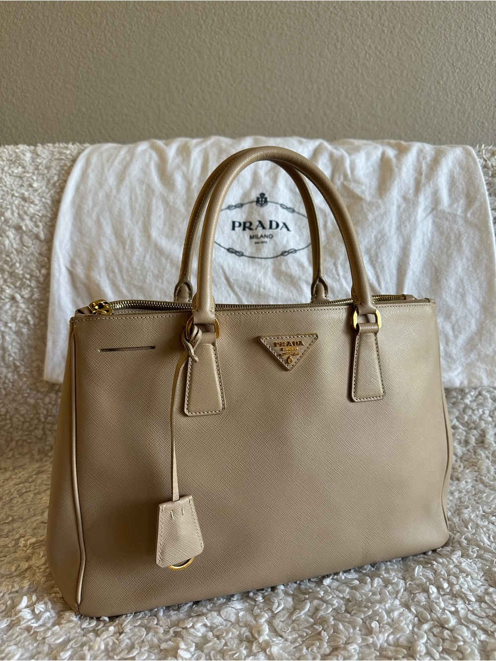 Prada Beige Saffiano Satchel with Gold Hardware - Picture 3 of 4